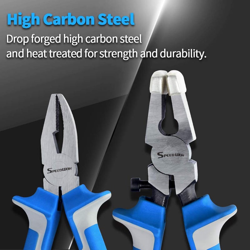 SPEEDWOX 2 Piece Glass Breaker Pliers and Hammer Cutting Pliers Set with 2 Pairs Rubber Tips, Professional Glass Pliers, Blue - Image 4